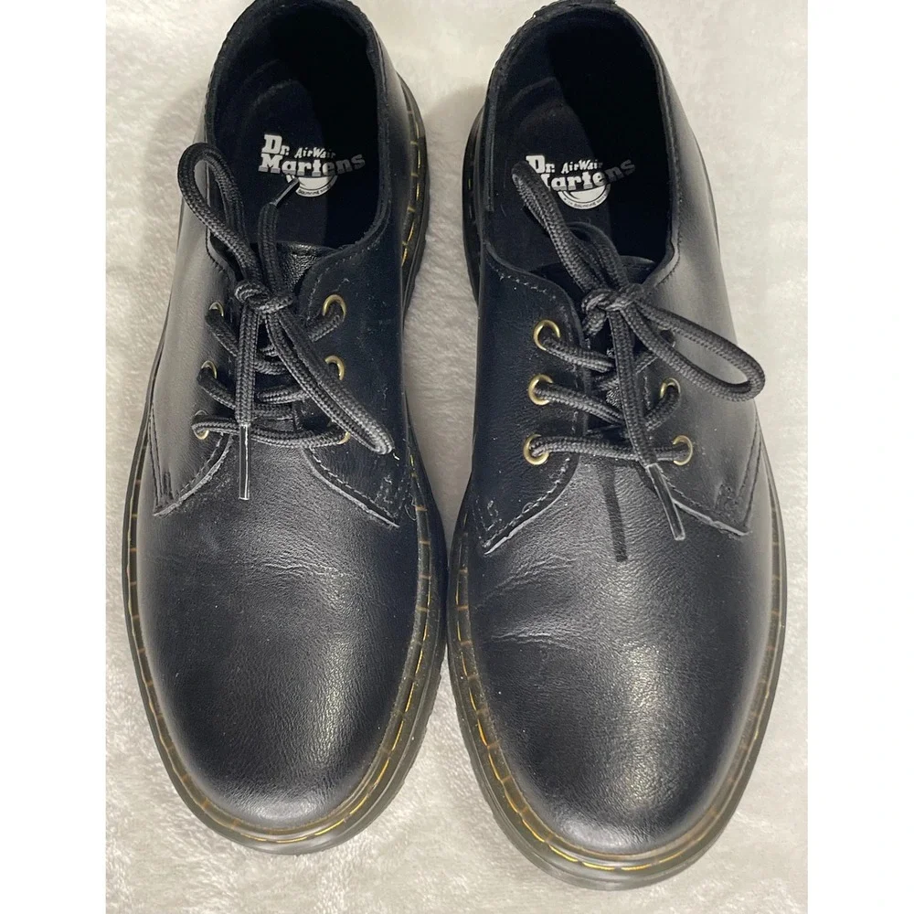 Dr. Martens M 6 L 7 Zavala Lo Smooth Black Leather 3-Eye Platform Oxford Shoes